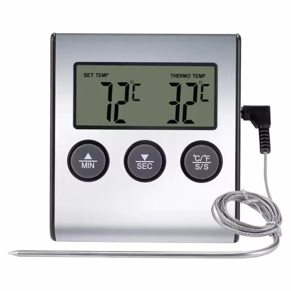 Xingdianfu Digitales LED-Thermometer mit Sonde, Lebensmittelthermometer mit Timer-Funktion, Koch- und