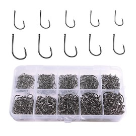 500PCS Fishing Hooks in 10 Sizes(#3~#12),Carbon Steel Barbed Fishing Hooks Eyed Sea Fish Hooks Circle Fishing Hooks with Plastic Box