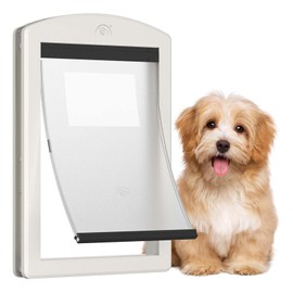 PATAPLUS Dog Door for Door,Door for Large Dogs and Pets, Strong Plastic Doggy Door Cat Door and Medium Dog Door with Sliding Lock Panel and Magnetic Soft Flap(White, Medium)