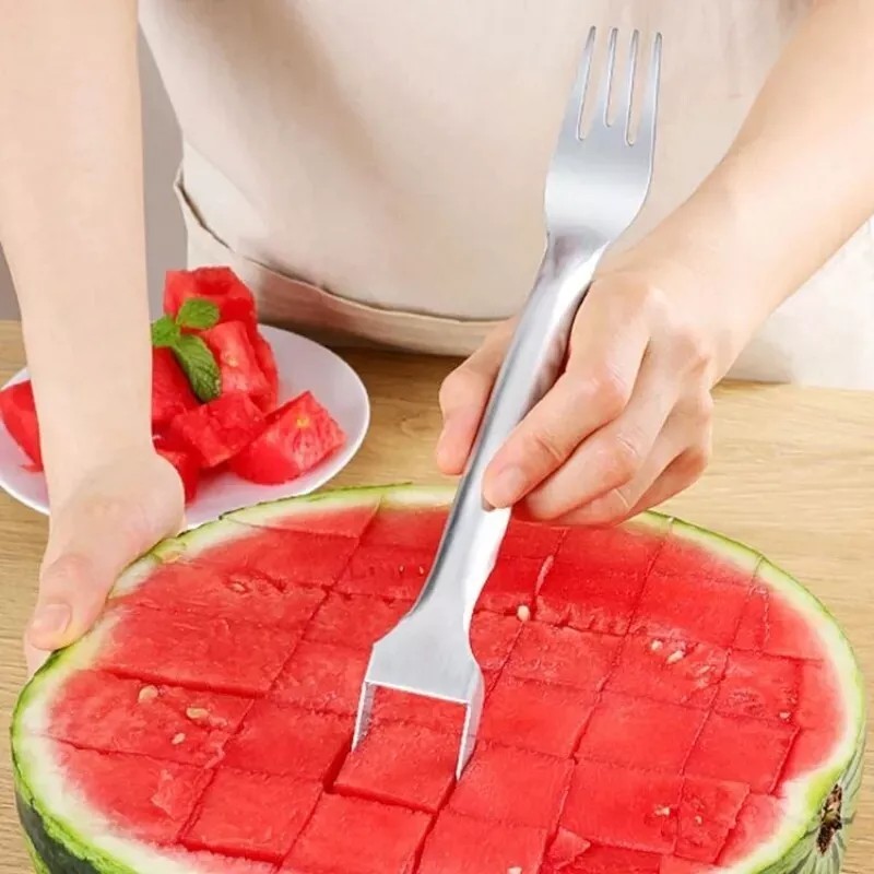 Unbranded Watermelon Slicer Cutter 2-in-1 Fork Stainless Steel Fruit Cutting