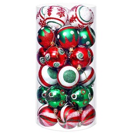 30 Pieces 60mm Christmas Baubles Christmas Tree Decoration Baubles Christmas Balls Ornaments for Christmas Tree Decorations, Red White Green