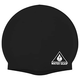 Water Gear Silicone Adult Swim Cap - Flexible Unisex Waterproof - Great for Short and Long Hair - Improve Your Performance - Women Men and Teens -Triathlon Swimmers and Athletes (Black)