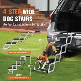 Happybuy 4-Step Dog Stairs for Cars, Folding Pet Ramp, Non-Slip Aluminum Steps for SUV, Truck, Car, Supports up to 150 lbs