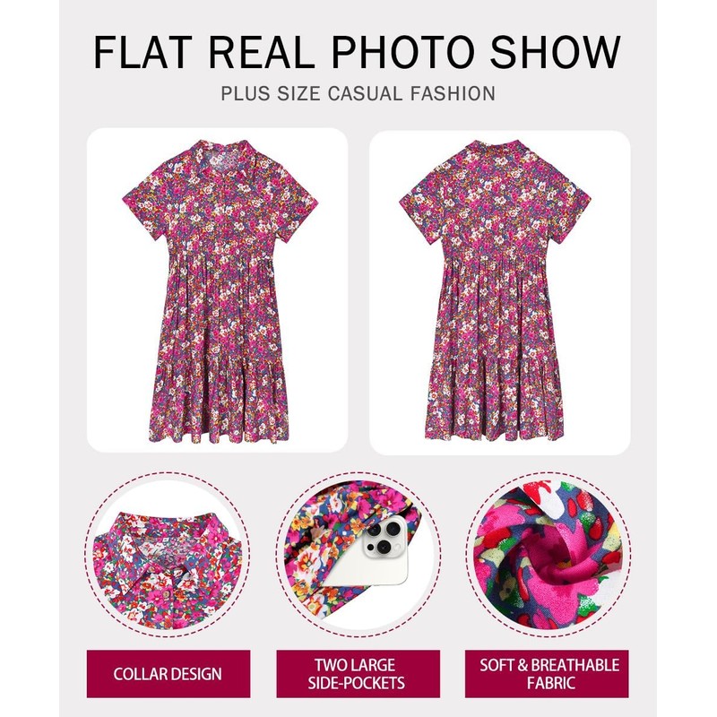 RITERA Plus Size Dress for Curvy Women Short Sleeve Button