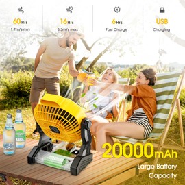 JINLICTE Camping Fan with LED Lantern, 20000 mAh 9 Inch Portable Rechargeable Battery Powered Fan with Stepless Speed and Quiet Battery Operated for Picnic, Barbecue, Fishing, Travel, Home, Tent