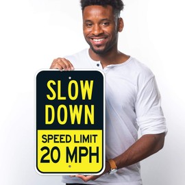 Slow Down Sign, Speed Limit 20 MPH Sign, 12x18 Inches, Rust Free .063 Aluminum, Fade Resistant, Made in USA