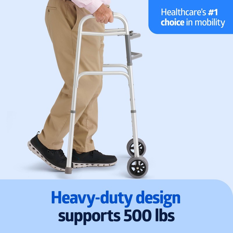 Medline Heavy-Duty Bariatric Folding Walker with 5” Wheels and Durable