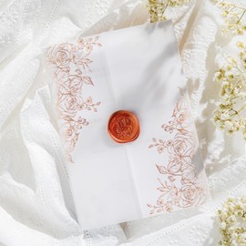 AZAZA - Paquete de 50 chaquetas de vellum preplegadas para invitaciones de 5 x 7 pulgadas, hermosas mangas translúcidas de invitación, chaquetas de vellum de 115 g/m², accesorios de invitación de boda
