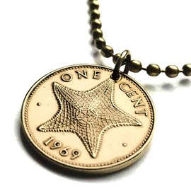 1966 Bahamas Cent coin pendant Bahamian starfish sea star Nassau Andros Exuma Junkanoo Rose Island Lighthouse Beach Rum Cay sand sea Paradise Island Cabbage Beach Junkanoo Blue Lagoon n000035