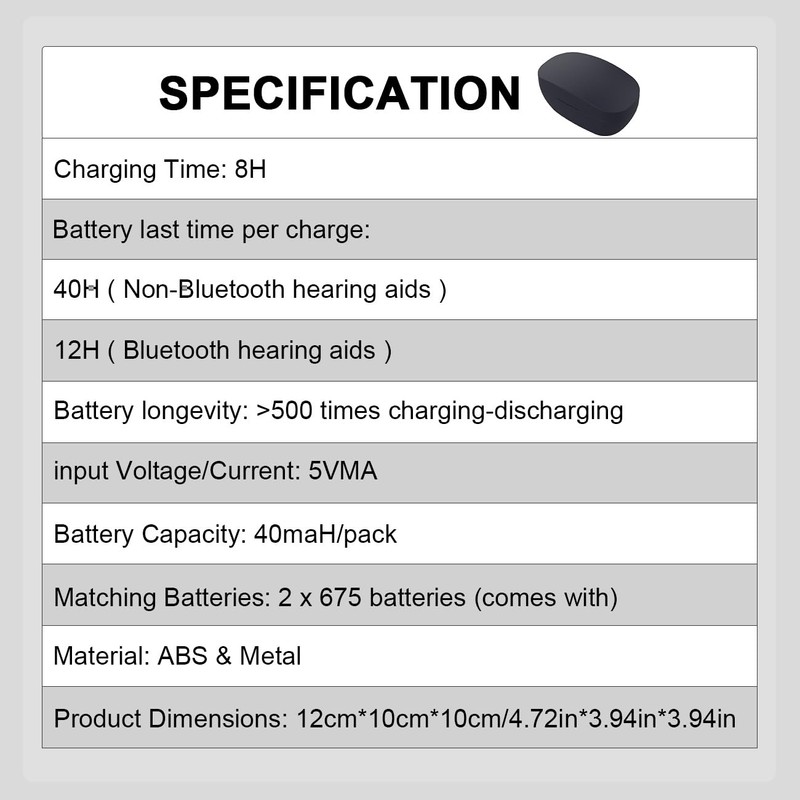 Wokyo Rechargeable Hearing Aid Batteries and Charger for 675 Hearing