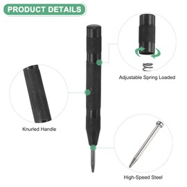 M METERXITY 2-Pack Automatic Center Punch, 133mm High Speed Steels Spring Loaded Nail Punch Tool for Steel Plate/Wooden Board/Glass, Adjustable Impact Punch Window Breaker Tool [Black]