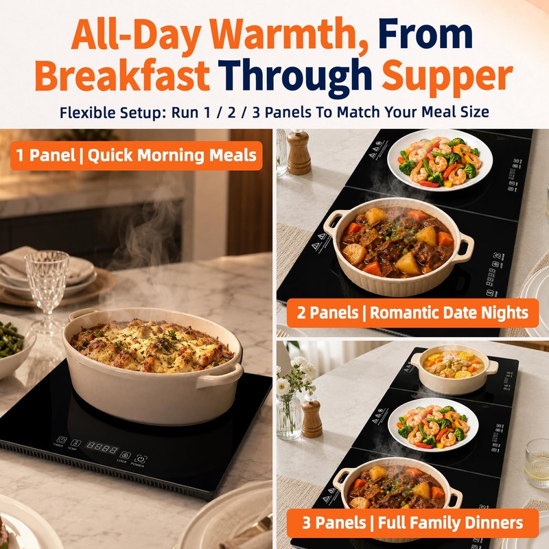 3-in-1 Modular Electric Food Warming Tray, 36 in x 16