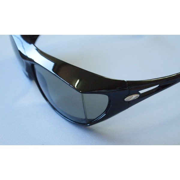 AXE SG605P Sunglasses, For Bad Weather and Low Light, UV Protection, Polarized Lenses, Ensures Over 180° Vision, Can Be Worn Large Glasses, Frame: Shiny Black/Lens: Smoke