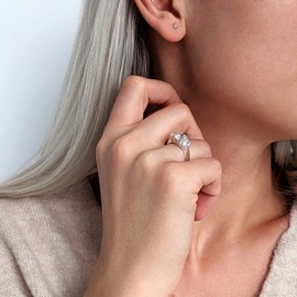 Silverly Womens 925 Sterling Silver Cubic Zirconia Triple Stone Past Present Future Engagement Ring