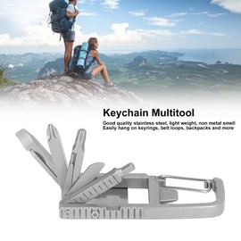 Multi Tools Key Ring, 12-in-1 Stainless Steel Multiple Screwdriver Bit, Box Bottle Opener, Carabiner, Phone Holder, Ruler, Foldable Multitool Keyring