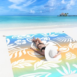 Beach Blanket, 78''×86'' Large Waterproof Sandproof Beach Mat for 2-4 Adults, Lightweight Compact Sand Free Outdoor Picnic Blanket with 4 Stakes & 4 Corner Pockets