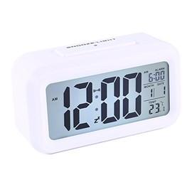 LED Digital Alarm Clock with Light-Activated Sensor and Snooze Mode – Displays Time, Date and Temperature white