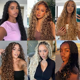 Kachanaa 7 Pack Honey Brown Pre-Separate Deep Wave Braiding Hair Extensions for Goddess Braids 30 Inch Ocean Wave Crochet Hair Synthetic Crochet Braiding Hair for Boho Box Braids /30#