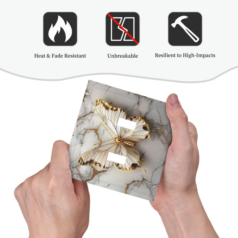 Wpshijia Light Switch Cover Plate Gold White Butterfly Luxury Abstract