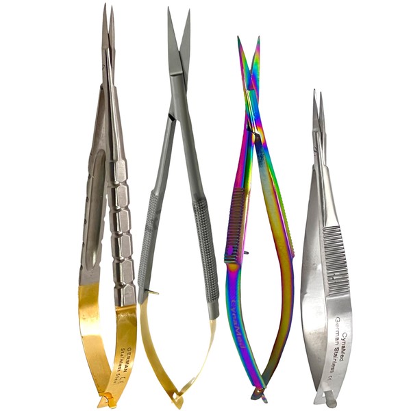 Set of 4 Castroviejo Scissors Straight Sharp Tips Sizes 3.5"