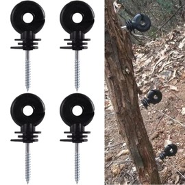 10Pcs Electric Fencing Ring Insulators, Wire Mesh Black Fence Posts Screw Insulators, Short Screw Type Wood Post Practical Screw in Ring Insulators for Ropes, Wires and Strands.