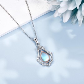 VONALA 925 Sterling Silver Moonstone Necklace Teardrop Pendant Necklace Jewellery for Women Girls, Sterling Silver, Cubic Zirconia