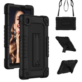 FIEWESEY for TCL Tab 8 Plus Tablet Case,Shoulder Strap Soft Silicone&Hard Back Shockproof Kids Protective Case for TCL Tab 8 Plus/TCL Tab 8 LE/TCL Tab 8 WiFi/TCL TAB 8V/TCL Tab 8 SE(Black/Black)