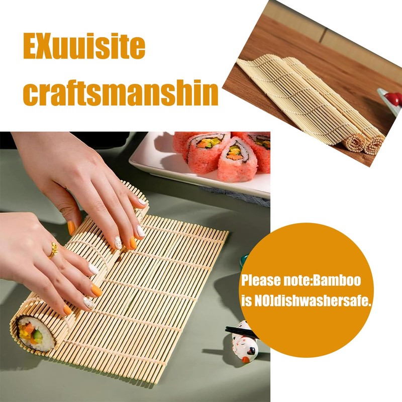 Fizzix 2 PCS Bamboo Sushi Mat Set, Traditional Rolling Mats