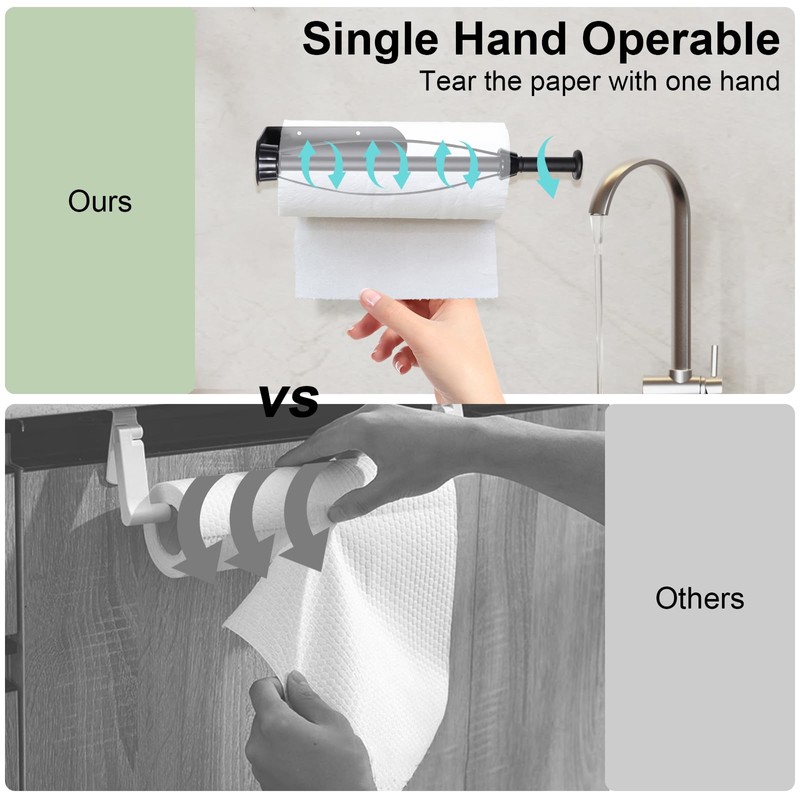 Kitchen Roll Holder, No Drilling, One-Hand Tearable Paper Towel Holder