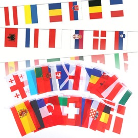 May Huang 2 Pieces Euro Football Bunting for Euro Football 2024, 24 Countries Double-Sided Fabric Bunting, Bunting Flags, All 24 Team Flags Bunting for Home, Garden, Bar, Party (14 x 21 cm)