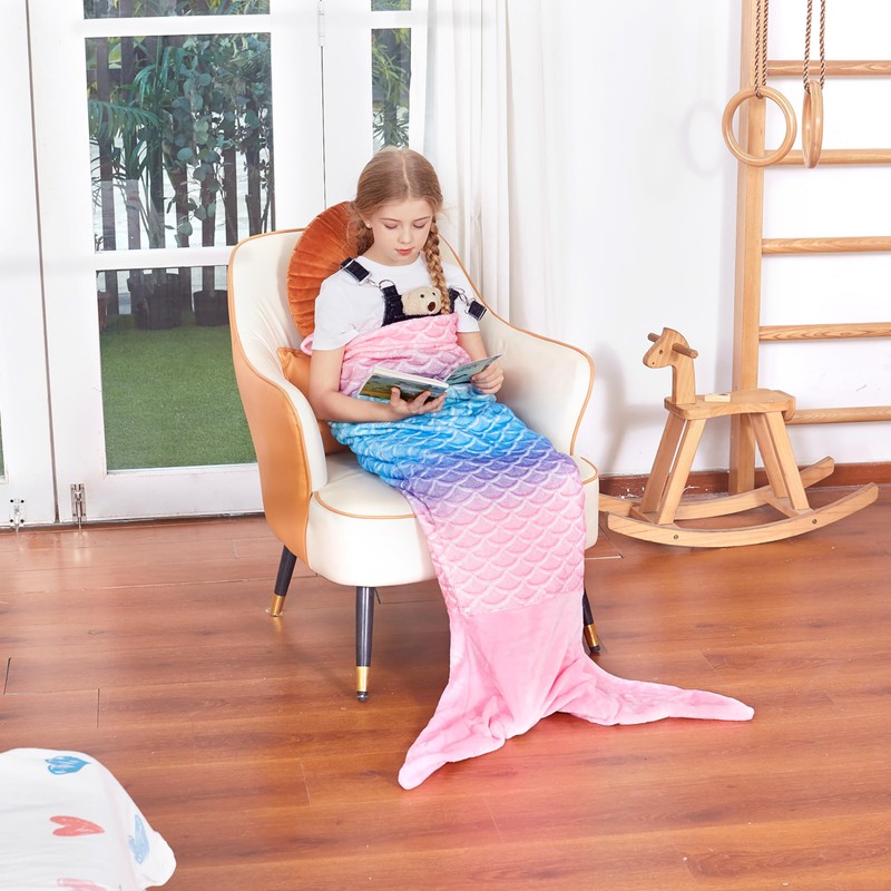 Catalonia Kids Mermaid Tail Blanket, Super Soft Plush Flannel Sleeping