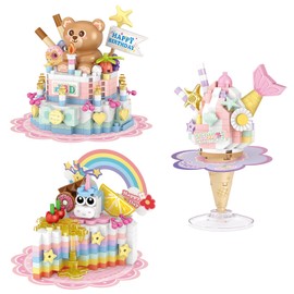 MEIEST 3-Packs Food Building Blocks Model Set,Cute Simulation Dessert Collection Particle Construction Building Bricks Toy,Home Decor (Colorful Dessert)