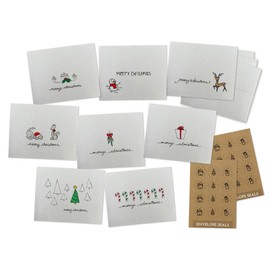 Merry Christmas Greeting Cards Collection - 24 Christmas Cards & Envelopes - Includes Kraft Sticker Seals