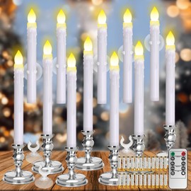 Kithouse 12 Pack Flameless LED Window Candles with Drip Texture,Removable Candle Holders,24 AAA Batteries,Daily Timer,ON/Off Remote,12 Window Suction Cups,Christmas Home Wedding Decor (Sliver)
