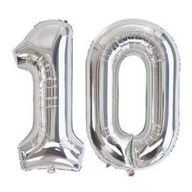 Vthoviwa 40 Zoll/18 Farbens Luftballon Zahlen 10 Silbrig, Luftballon 10. Geburtstag Foil Ballon, 0-90 Folienballon 10 Party Dekoration Helium Unterstützen