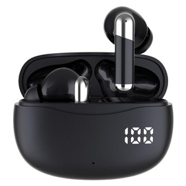 Bluetooth 5.4 Wireless Earbuds, Clear, High Fidelity, HiFi ENC Noise Reduction, ANC Noise Cancelling, Includes Microphone, LED Display Display, Up to 25 Hours Playback, Small and Lightweight, Single