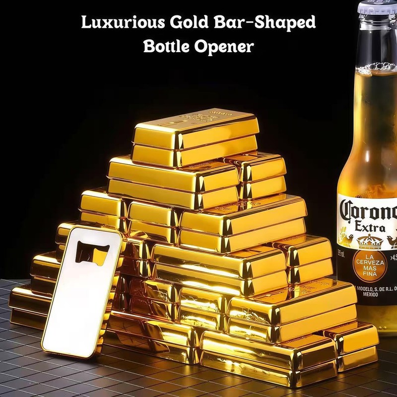 Kynzaro 2-Pack Magnetic Fridge Bottle Opener, Gold Bar Design with