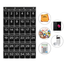 ZKOO Numbered Pocket Charts for Classroom, Cell Phone & Calculator Holder Organizer, Non-Woven School Pocket Chart for Cell Phone Holder Door Wall Hanging, & 4 Hanger Hooks (36 Pocket)