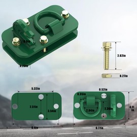 Aprapustec 2 Pack 3/8" Tractor Bucket Hooks with Tie Down Ring - Grade 70 Forged Steel Bolt-On Grab Hook with Backing Plate, Max Load 15,000 lbs, Compatible with Kubota, John Deere, RV, UTV, Truck, Green