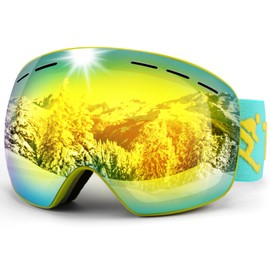 Trusiel Ski Goggles, Ski Goggles Women Men Anti-Fog Ski Goggles OTG, Ski Goggles for Glasses Wearers, 400 UV Protection, Snow Goggles Compatible Helmet (Green (VLT 14%))
