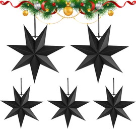 Pack of 5 Folding Star Christmas, 7 Points Paper Stars, 40 cm Paper Star Decoration, Paper Folding Stars, Christmas Paper Stars, Star for Hanging, Paper Stars 3D, Paper Stars for Hanging (Black)