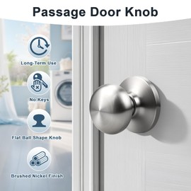 KNOBWELL Brushed Nickel Closet Door Knob, Interior Passage Door Knobs for Hallway, Keyless Non-Locking Indoor Door Knobset, 1 Pack