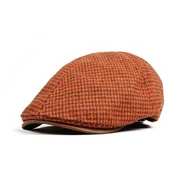 WITHMOONS Tweed Newsboy Hat Faux Leather Brim Flat Cap SL3019 (Orange)
