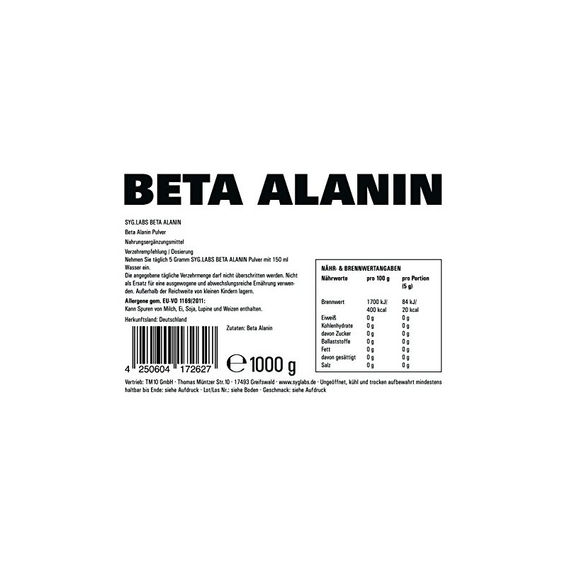 Beta Alanin - 1000g reines Beta Alanine Pulver - vegan