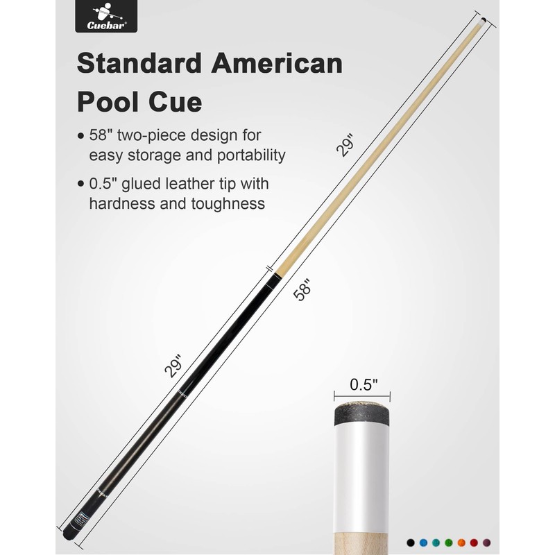 CUEBAR Pool Cue, 58 Inch Pool Sticks for Adults, 2-Piece