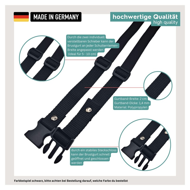 GURTIES Chest Strap for Backpack with Reflector, Adjustable, Replacement, for