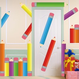 12 Pcs Colorful Pencil Door Window Bulletin Board Decorations Back to School Classroom Decoration Pencil Paper Cutouts Window Decals for First Day of School Party Classroom Chalkboard Glass Wall Decor