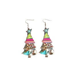 Christmas Wooden Earrings Snowman Santa Claus Dangle Earrings Lightweight Sunflower Tree Leopard Plaid Drop Earrings Funny Holiday Jewelry-Tree 1