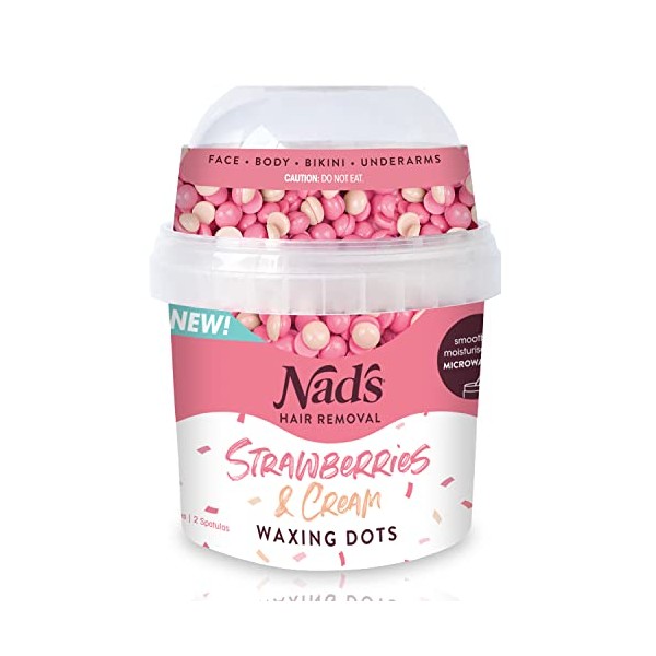 Nad's Hair Removal Waxing Dots - Strawberries & Cream Hard Wax Beads - Wax Kit Hair Removal For Women - Microwaveable No-Strip Formula