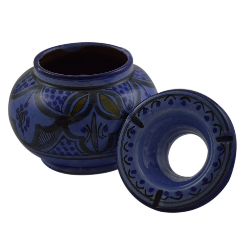 Ceramic Ashtrays Hand Made Smokeless Large Moroccan White Blue